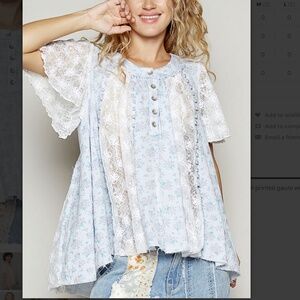 ☀️POL “Venice 2” POL Printed Gauze Top with Ruffle and Pearl Detail SR21